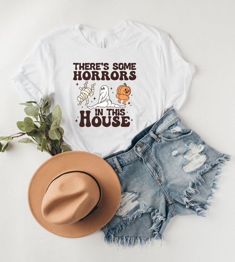 Discover There's Some Horrors In This House Shirt,Spooky Season Shirt Halloween Pumpkin Shirt