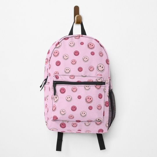 Discover Happy Smiley Emoji Faces Pattern Set Pink Color Backpack