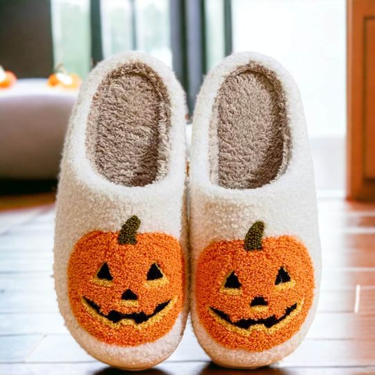 Discover Halloween Pumpkin Slippers, Fluffy Spooky Slippers, Halloween Costume