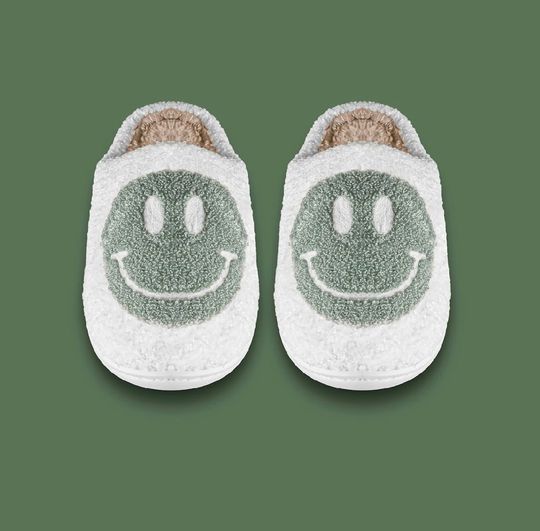 Discover Enchanting Meadows: Light Green Smiley Face Slippers