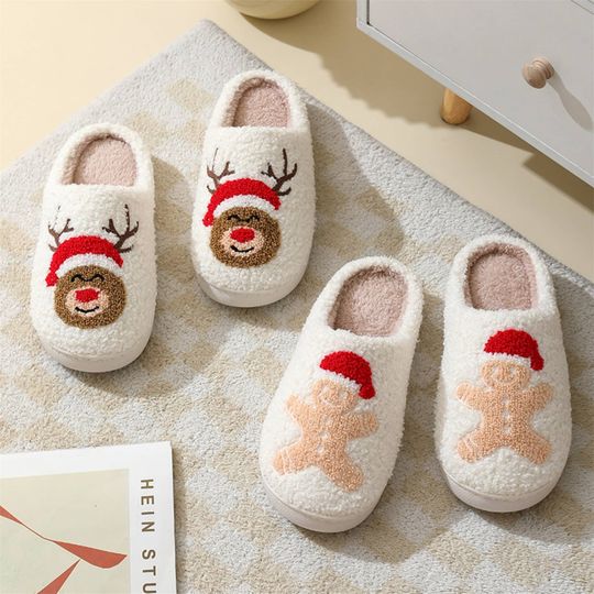 Discover Christmas Slippers Reindeer Slippers Fluffy Cushion Slides Cute Womens