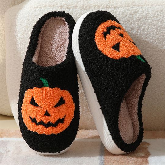 Discover Fluffy Halloween Costume Pumpkin Slippers