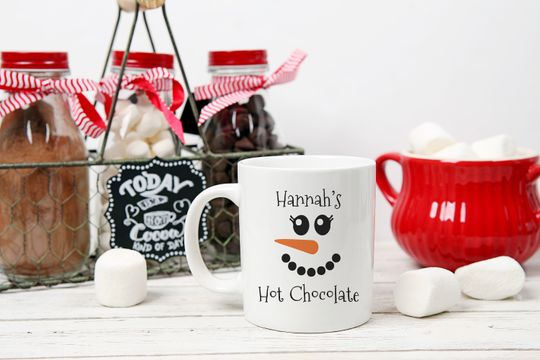 Discover Personalized Snowman Face Mug - Cute Christmas Mugs for Kids - Hot Chocolate Cups