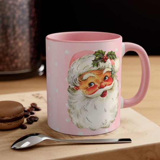 Discover Accent Coffee Mug,  Vintage Christmas Image | Pink Santa Claus