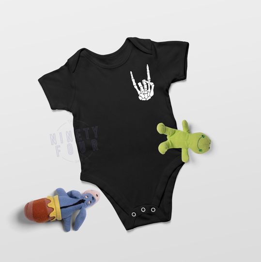 Discover Rock On Outfit (Infant) | Unisex Graphic One Piece | Punk Skeleton Minimal | Baby Shower