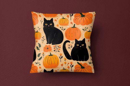 Discover Black Cat Halloween Pillow | Fall Decor