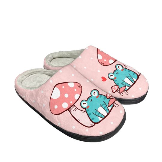 Discover Pink Frog Mushroom Slippers , Cute Smiley Face Women Slippers