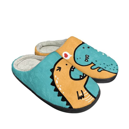 Discover Cute Couple Dinosaurs Indoor Slippers