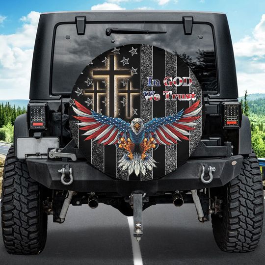 Discover Christian American In God We Trust Spare Wheel Cover Dad Godfather Gift Truck Cover