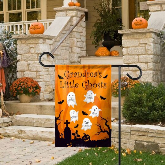 Discover Personalized Grandma's Little Ghosts Halloween Garden Flag, Custom Grandkids Name Ghosts