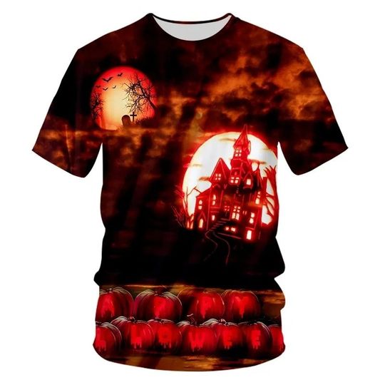 Discover Men Creative Street Clothing 3D Printed Funny Castle Halloween T-shirt