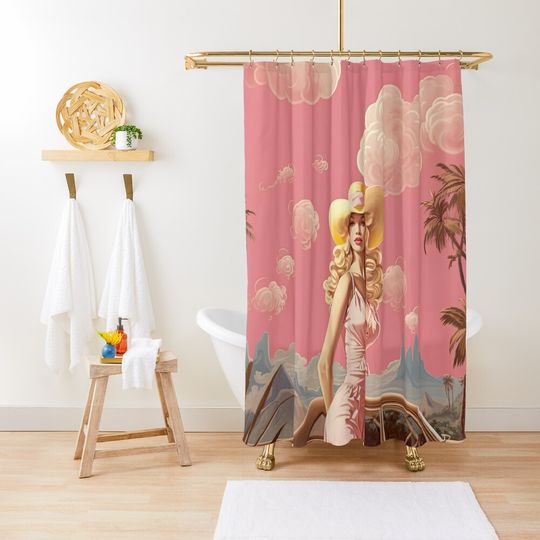 Discover Barbenheimer: Desert Drives & Atomic Vibes Shower Curtain