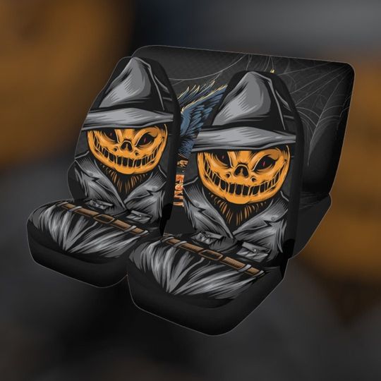 Discover Pumpkin Man Spooky Car Seat Covers, Scary Halloween Crow Car Seat Cover for vehicle decor accessories Halloween