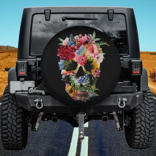 Discover Floral Skull Dead Sugar Skull for Women Flower Skull Spare Tire Cover
