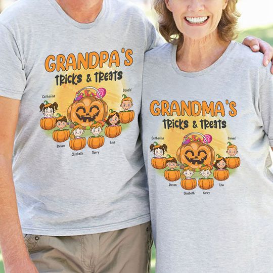 Discover Grandma Grandpa's Tricks & Treats - Personalized Matching Couple T-Shirt