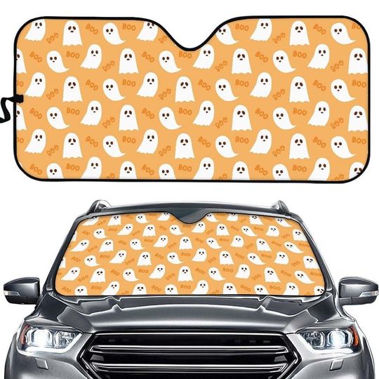 Discover Cute Orange Kawaii Ghosts Halloween Spooky Season Aesthetic Privacy Sunshade for Windshield | Gift for Halloween