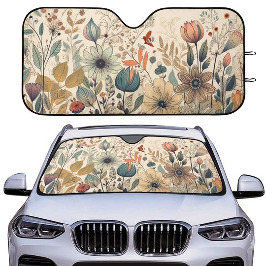 Discover Cottagecore Flowers Car Auto Sun Shade, Botanical Floral Windshield Sunshade