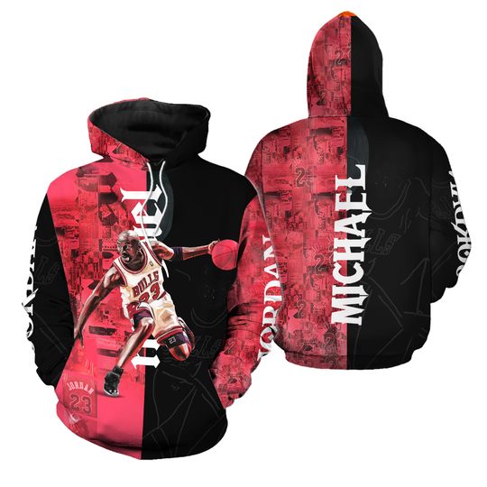 Discover Michael Jordan Black Red Vintage Hoodie 3D The Goat Basketball Lover Hoodie