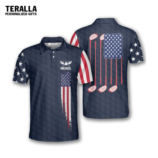 Discover Personalized American Flag Golf Polo Shirt