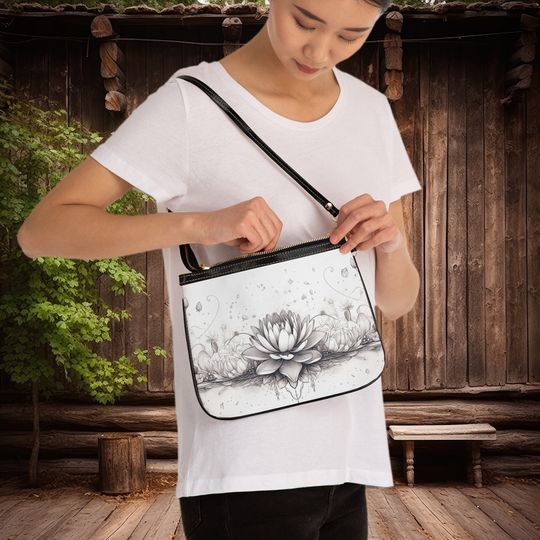 Discover Chic Lotus Small Shoulder Bag, Hand Drawn Sketch Small Shoulder Bag