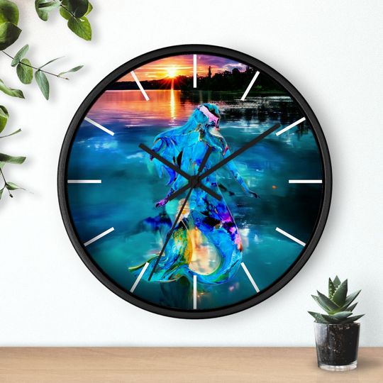 Discover Mermaid at Sunset Water Abstract Printed Round Wall Clock