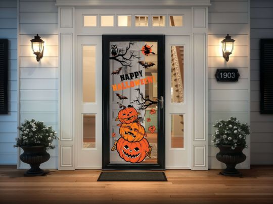 Discover Fall Halloween Pumpkin Storm Self-Adhesive Door Cover Sticker