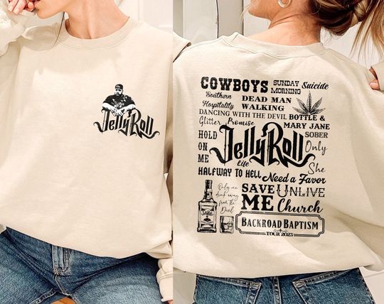 Discover Jelly Roll Music Sweatshirt , Vintage Jelly Roll Backroad Baptism Tour 2023, Backroad Baptism Country Music Shirt