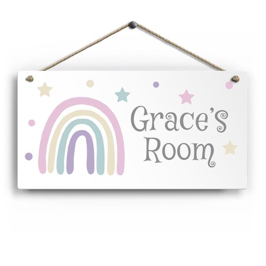 Discover Personalised Pastel Rainbow Theme Kid's Bedroom Door Sign