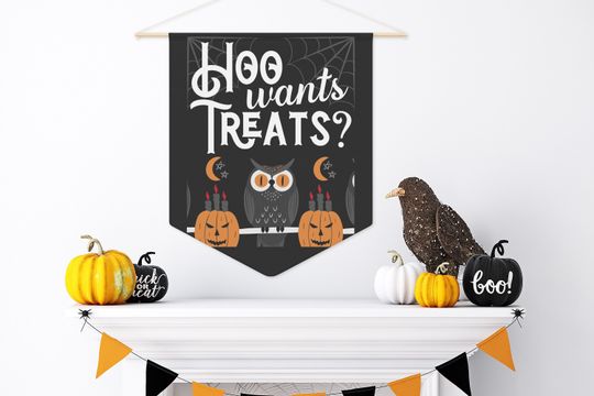 Discover Halloween Pennant, Owl 'Hoo Wants Treats' Wall Hanging