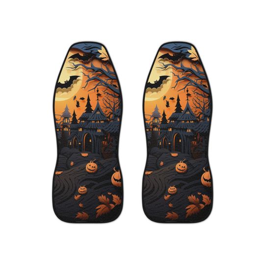 Discover Spooky Halloween Wreath Car Seat Covers for Festive Car Decor