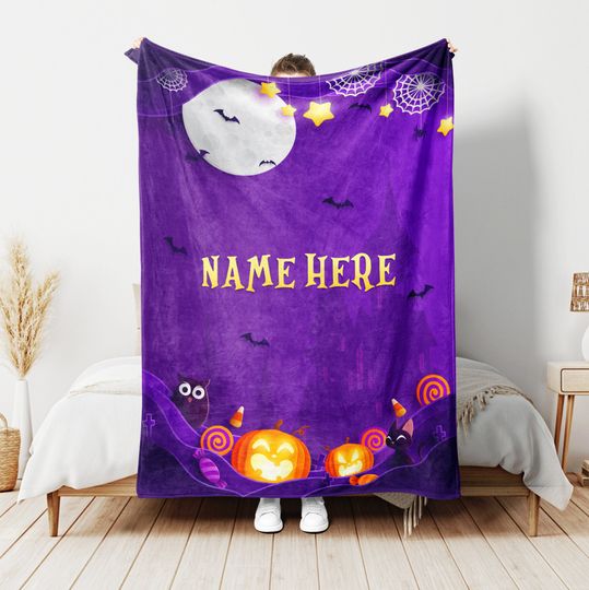 Discover Personalized Halloween Blanket, Custom Name Soft Cozy Sherpa Fleece Throw Blanket, Gothic Gifts, Halloween Gift