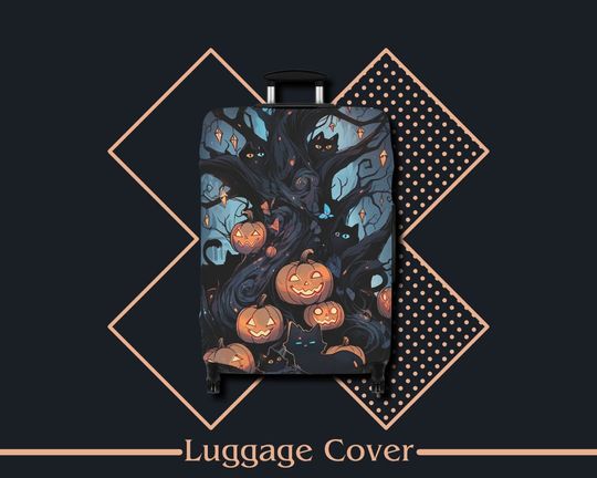 Discover Luggage Cover Black Cats Halloween Pumpkins, Luggage Protector, Cover, Traveler Gift, Travel Suitcase Cover