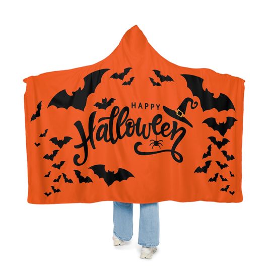 Discover Happy Halloween Hooded Blanket with Spooky Bats, Halloween Blanket