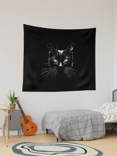Discover Black Cat Sticker T-shirt Art | Tapestry