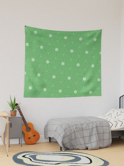 Discover Geometric Floral Cubes - Green | Tapestry