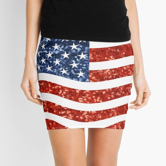 Discover Glitter Print American Flag Women's Mini Skirt