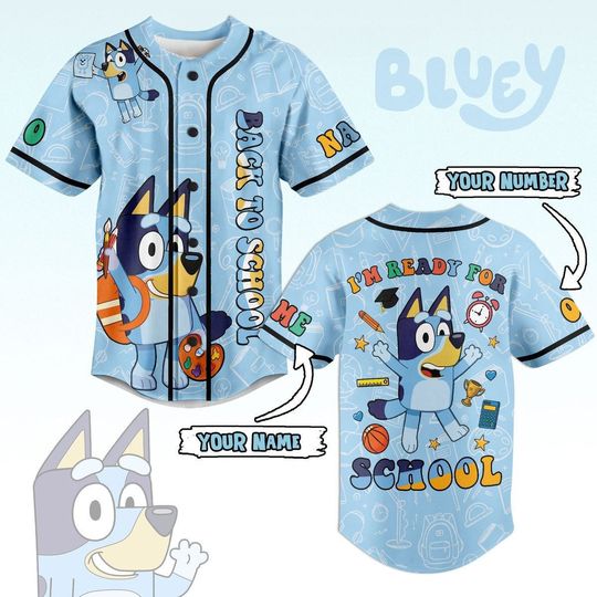 Discover Personalized BlueyDad I'm Ready For School Baseball Jersey, Back To School