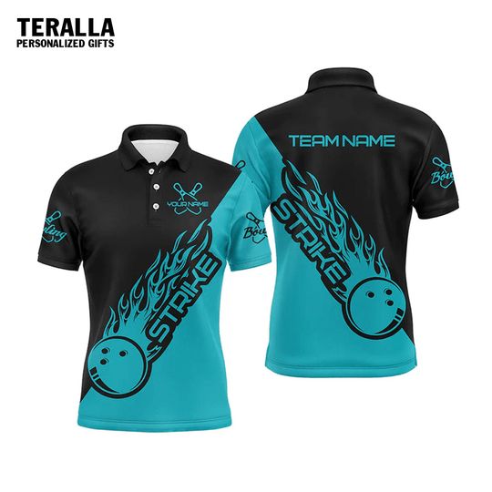 Discover Personalized Strike Ball Blue Bowling Polo Shirt
