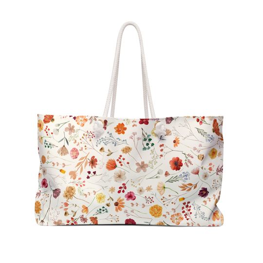Discover Fall Floral Flower Weekender Bag, Autumnal Travel Bag