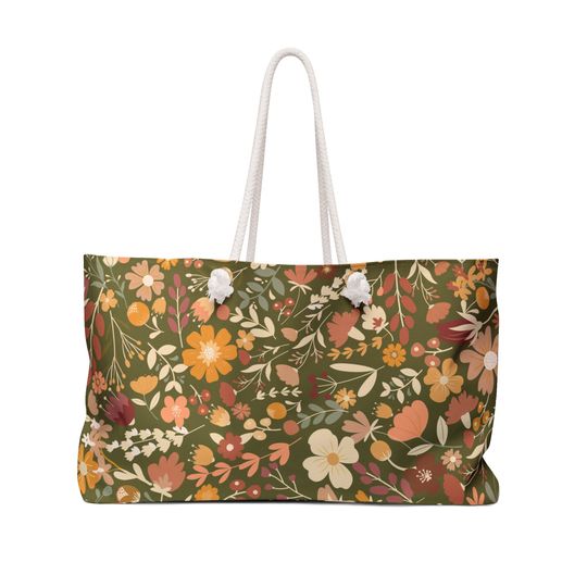 Discover Fall Floral Flower Weekender Bag, Autumnal Travel Bag