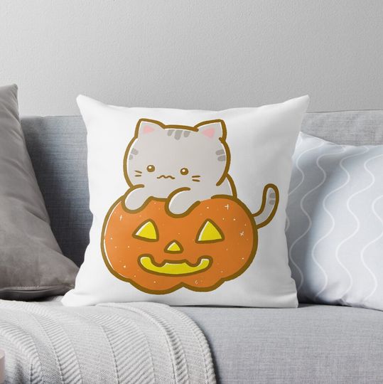 Discover Halloween special - Mochi with Pumpkin Throw Pillow