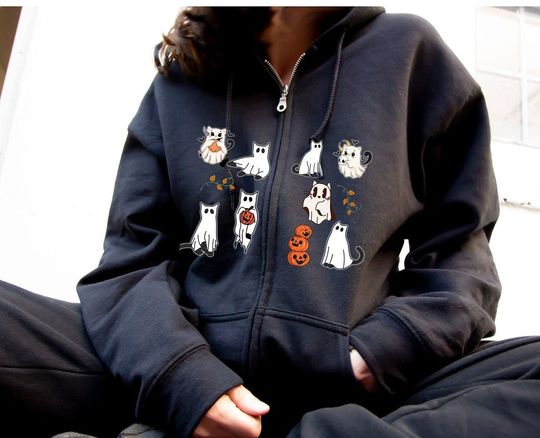 Discover Halloween Cat Zip Up Hoodie