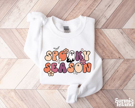 Discover Spooky Season Sweatshirt, Floral Ghost Shirt, Halloween Sweatshirt