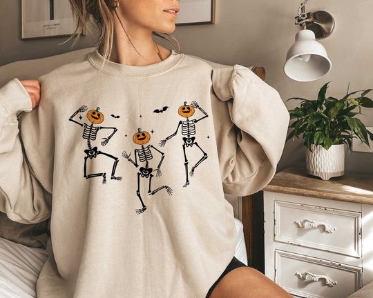 Discover Dancing Skeleton Sweatshirt, Funny Halloween Skeleton Sweatshirt