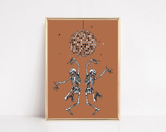 Discover dancing skeleton print | disco ball decor | halloween wall art poster