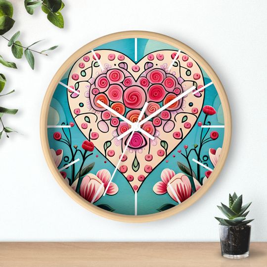 Discover Flower and Heart Wall Clock, clocks for wall, flower art, wall art