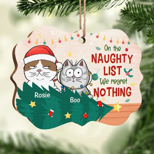 Discover We Are On The Naughty List - Cat Personalized Custom Ornament - Wood Benelux Shaped - Christmas Gift For Pet Owners, Pet Lovers