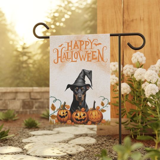 Discover halloween Doberman flag, Happy Halloween flag, Doberman garden flag