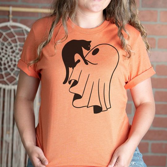Discover Ghost And Black Cat Halloween shirt, Ghost Black Cat Halloween Shirt