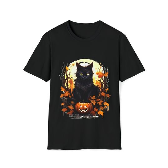 Discover Halloween Black Cat with Pumpkins Shirt, Fall Shirt, Black Cat Shirt